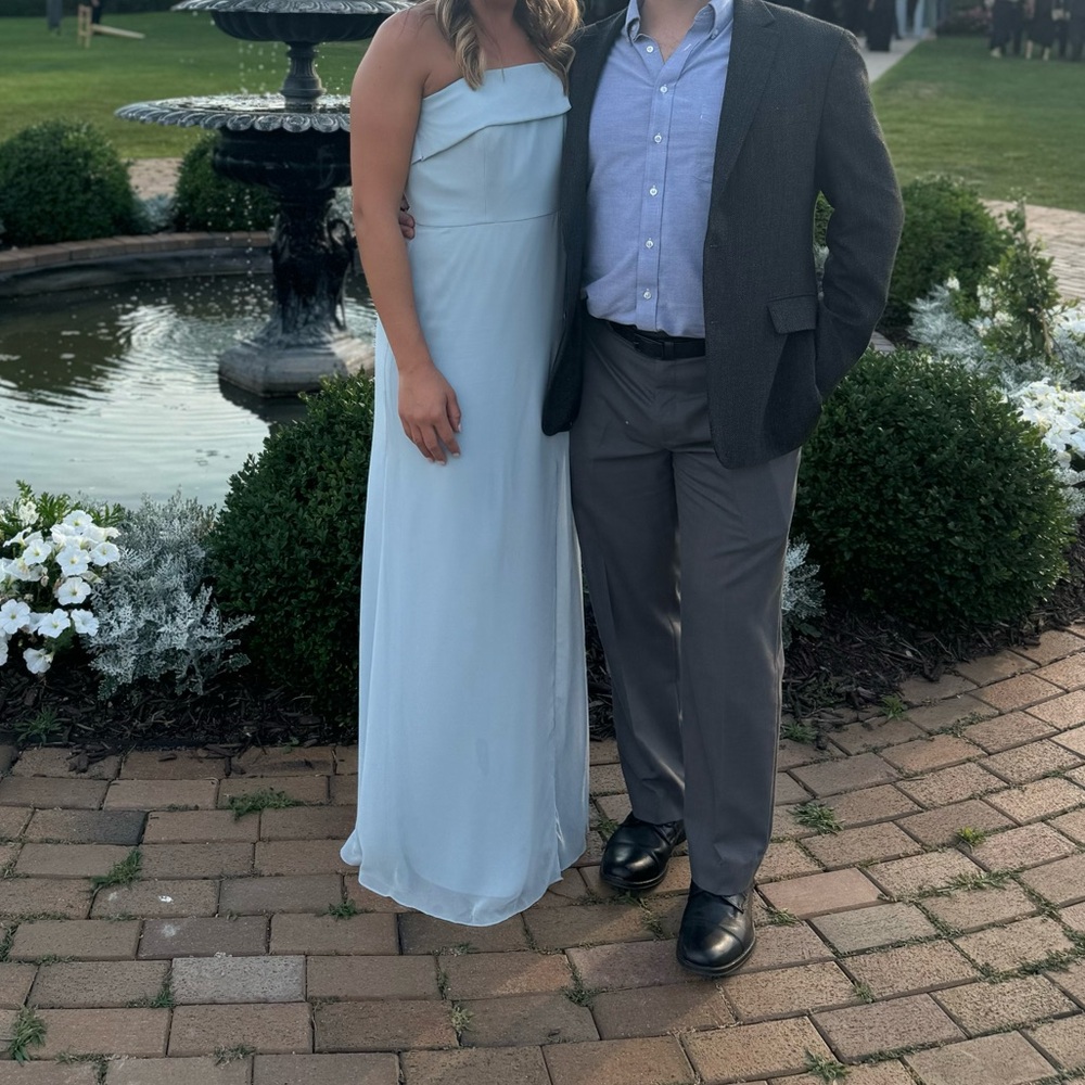 Strapless blue bridesmaid dress